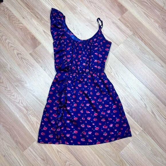 Women’s Juniors Dress Deb Shops Floral Blue One Shoulder Ruffle Medium - Picture 1 of 6